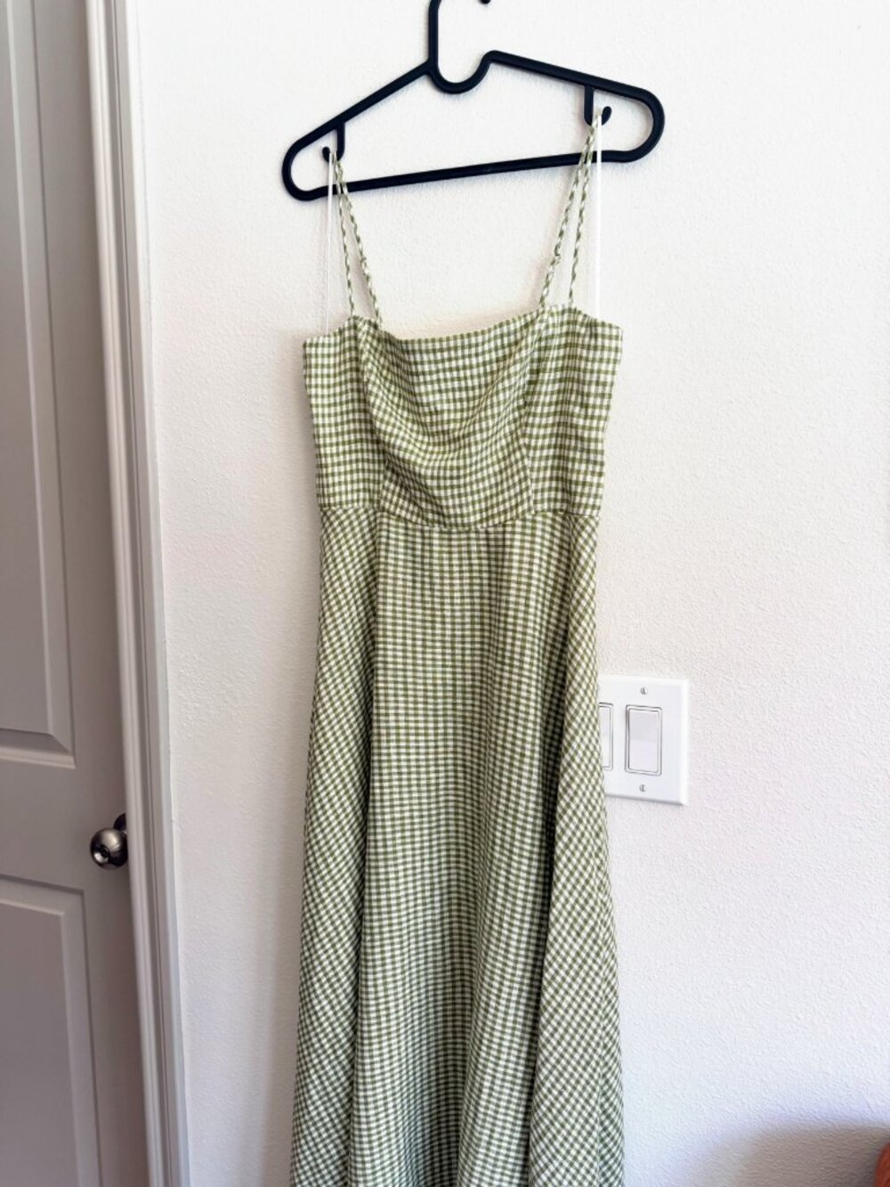 Reformation Monette Linen Dress - Size 4 - Avocado Check - Picture 2 of 11